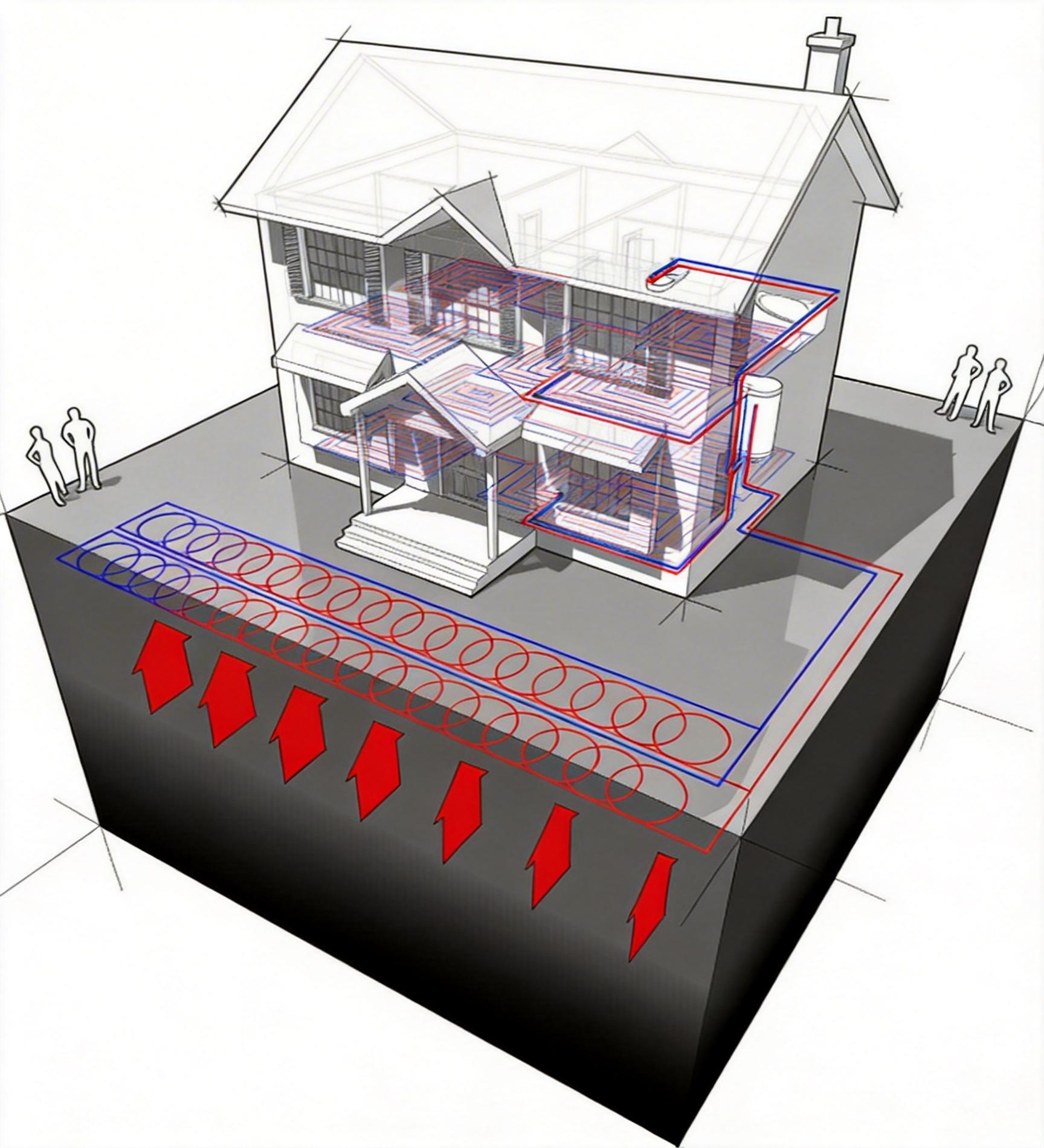 Ground Source heat pump diagram Schéma de la pompe à chaleur géothermique